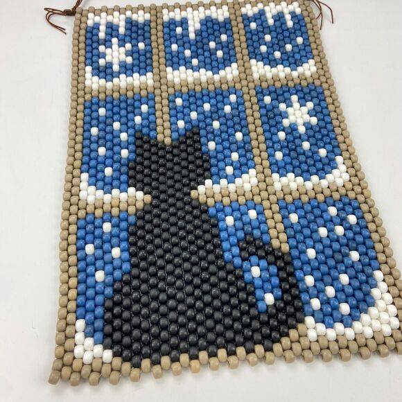 The Beadery Beaded Banner Kit Completed Cat in Snowy Winter Window Wall Hanging - Picture 2 of 3
